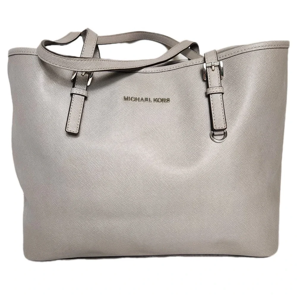 Michael Kors Jet Set Travel Tote Gray Saffiano Leather Large Shoulder Bag Purse